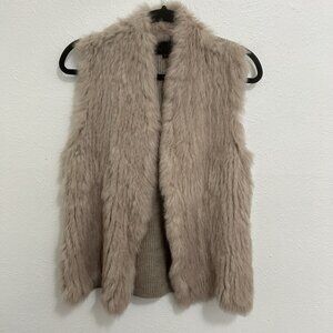 Quinn 100% Rabbit  And Wool Open Front Knit Sweater Vest Size L Soft Cozy Tan
